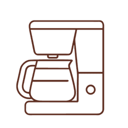 An outline illustration of a coffee maker with a carafe.