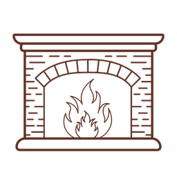 Illustration of a brick fireplace with a flame inside.