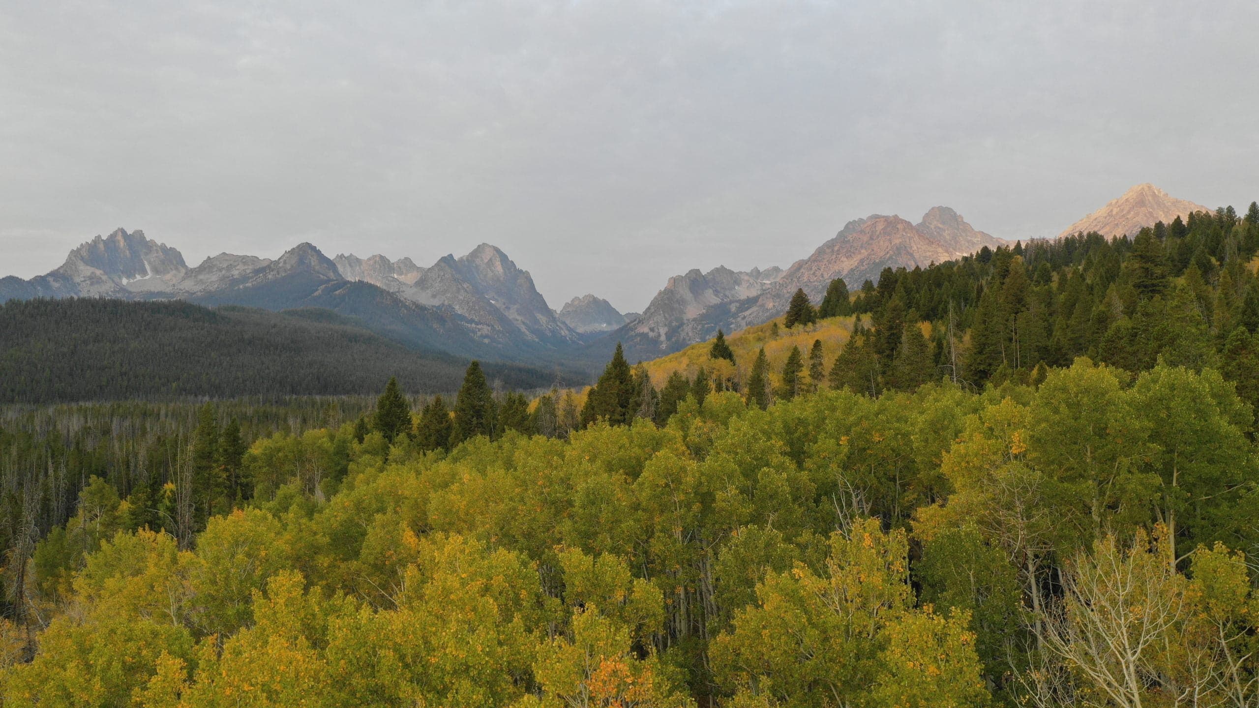 A panoramic view of mountains with autumn foliage in the foreground. A panoramic view of mountains with autumn foliage in the foreground.